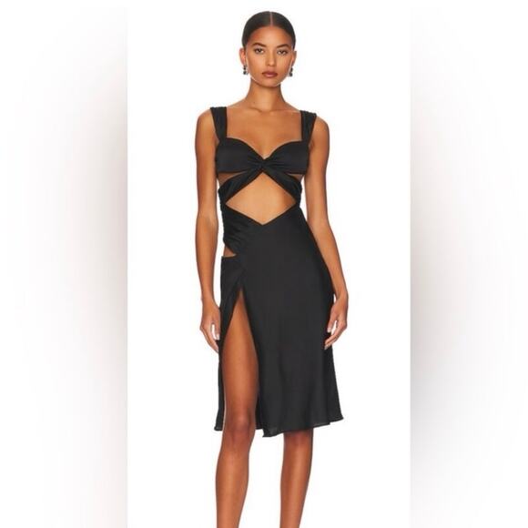 Danielle Guizio Twist Cut Out Bandage Wrap Liquid Mini Dress Black Small - Picture 1 of 5